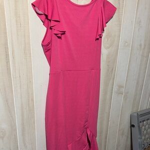 Chic Asymmetrical Pink Dress with Ruffle Sleeves
